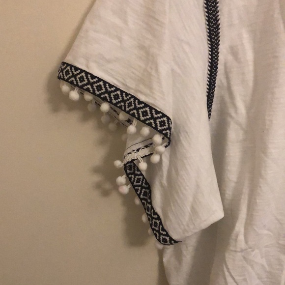 A.n.a Festive Embroidered White Shirt with Pom-Pom Tassels - Picture 3 of 5